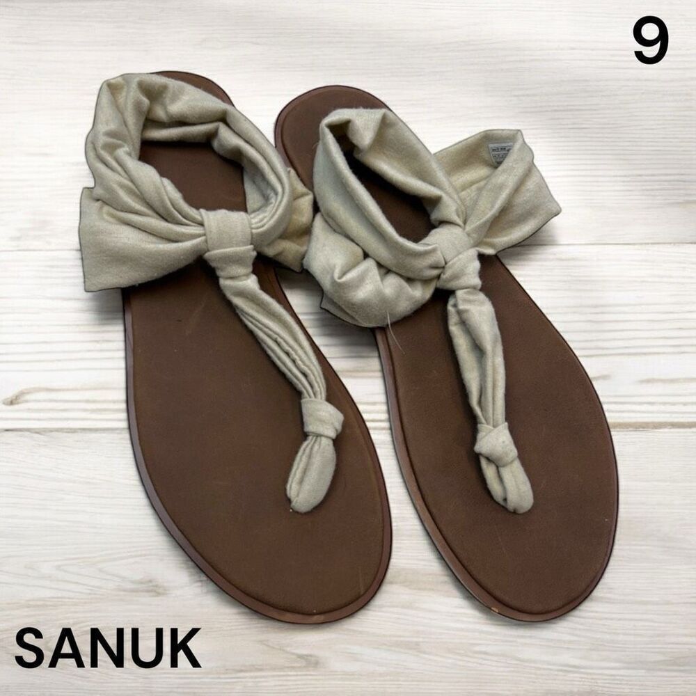 Sanuk Womens Slip On Yoga Sling 2 Flip Flop Slingback Flat Sandals Beige Size 9